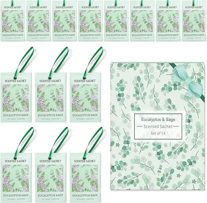 Sachets for Drawers and Closets, Eucalyptus Sage Sachets Bags, Pack of 14, Home Fragrance Sachet for Wardrobe, Closet, Drawer