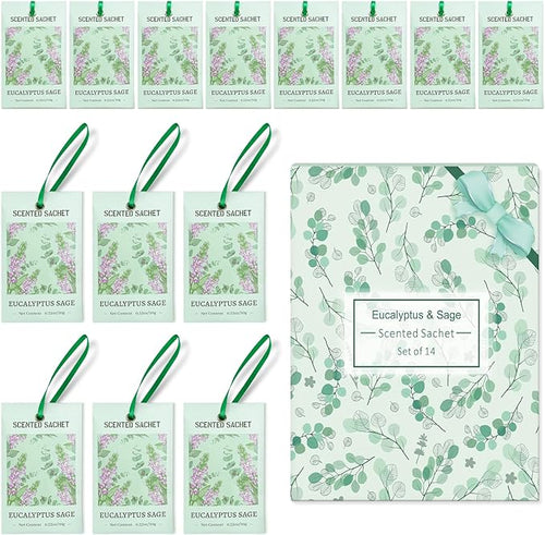 Sachets for Drawers and Closets, Eucalyptus Sage Sachets Bags, Pack of 14, Home Fragrance Sachet for Wardrobe, Closet, Drawer