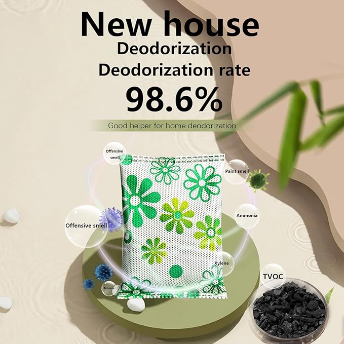 12 Pack Activated Charcoal Odor Absorber,Refrigerator Deodorizer,Odor Eliminator for Home,Pet,Car,50g/Pack