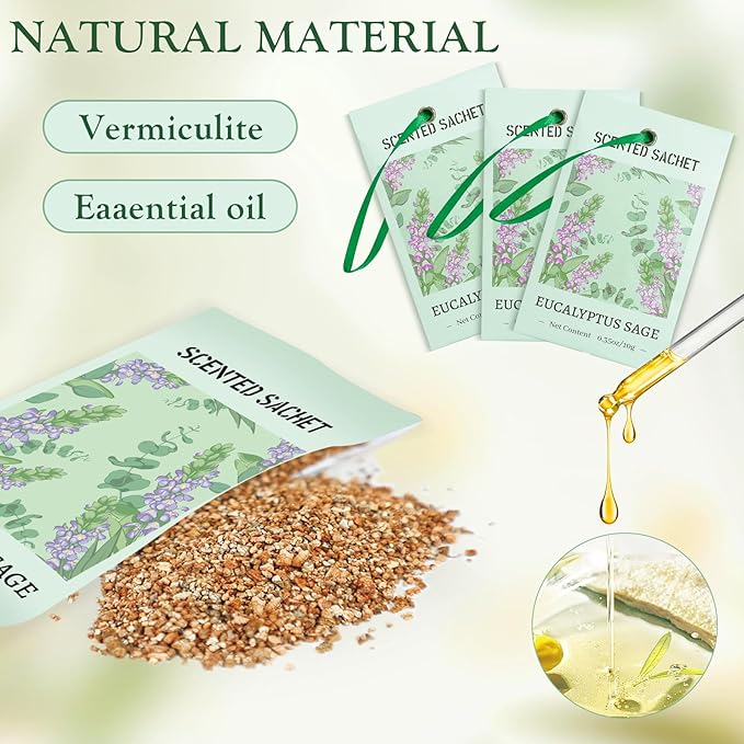 Sachets for Drawers and Closets, Eucalyptus Sage Sachets Bags, Pack of 14, Home Fragrance Sachet for Wardrobe, Closet, Drawer